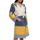 MULTI COLOR ROBE WITH HOOD in Navy Yellow color made of 100% Turkish cotton Turkish Towel by buldano in Turkey