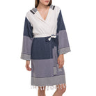 MULTI COLOR ROBE WITH HOOD in Navy Dark Grey color made of 100% Turkish cotton Turkish Towel by buldano in Turkey