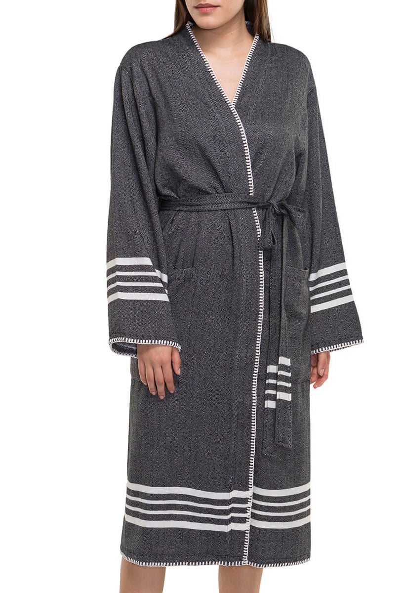 FARMHOUSE PREMIUM KIMONO ROBE in Black color made of 100% Turkish cotton Turkish Towel by buldano in Turkey
