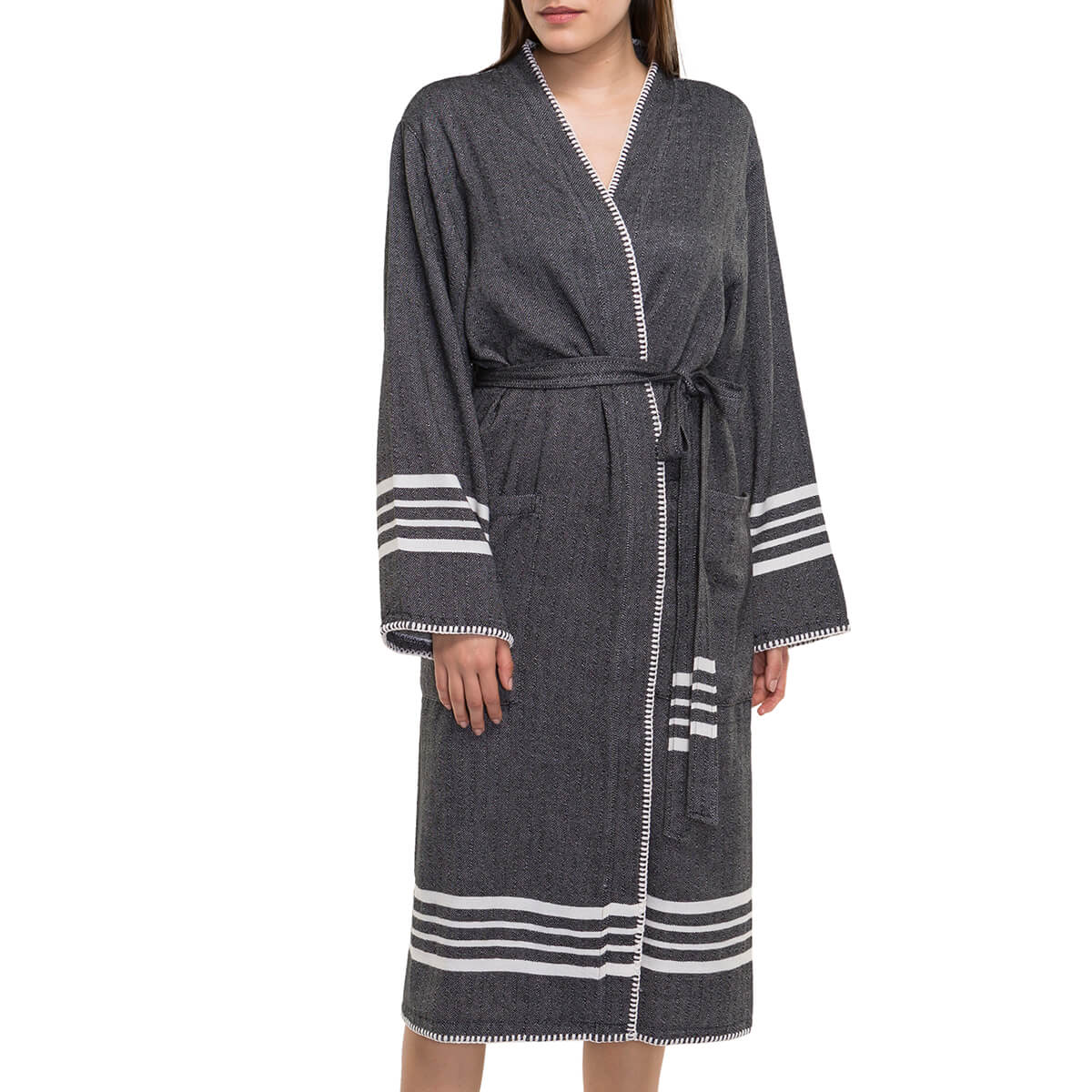 FARMHOUSE PREMIUM KIMONO ROBE in Black color made of 100% Turkish cotton Turkish Towel by buldano in Turkey