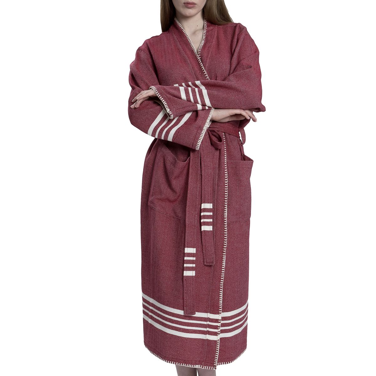 FARMHOUSE PREMIUM KIMONO ROBE in Burgundy color made of 100% Turkish cotton Turkish Towel by buldano in Turkey