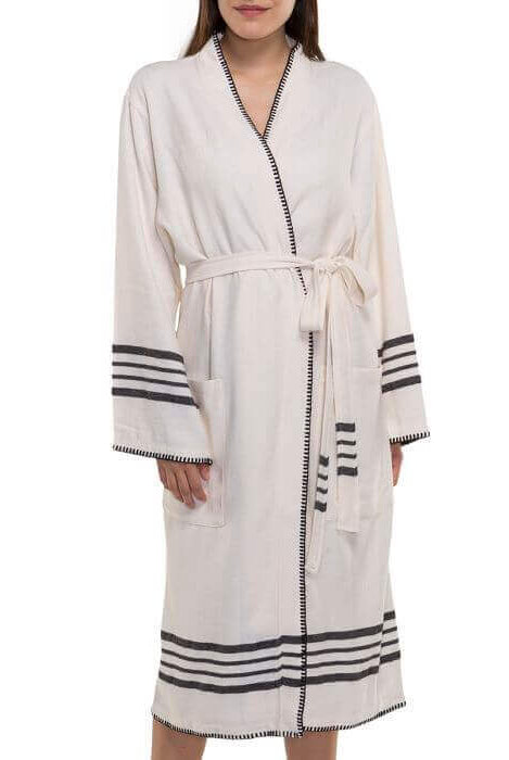 FARMHOUSE PREMIUM KIMONO ROBE in Natural Black color made of 100% Turkish cotton Turkish Towel by buldano in Turkey