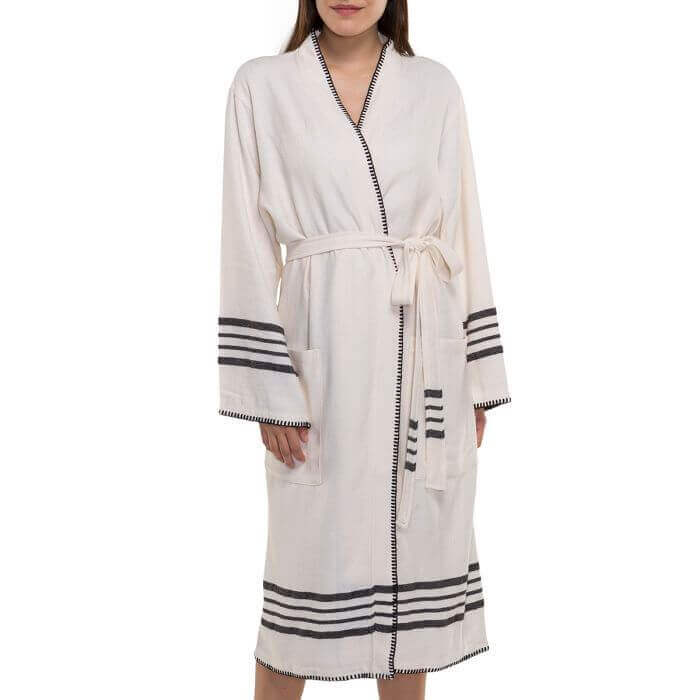 FARMHOUSE PREMIUM KIMONO ROBE in Natural Black color made of 100% Turkish cotton Turkish Towel by buldano in Turkey