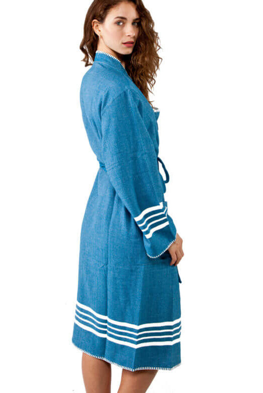 FARMHOUSE PREMIUM KIMONO ROBE in Petrol Blue color made of 100% Turkish cotton Turkish Towel by buldano in Turkey