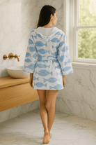 Fish Printed Turkish Towel Robe with Hood in color made of 100% Turkish cotton Turkish Towel Robe by buldano in Turkey