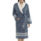 TURKISH TOWEL ROBE WITH TERRY INSIDE- NAVY | UNISEX in color made of 100% Turkish cotton Turkish Towel by buldano in Turkey