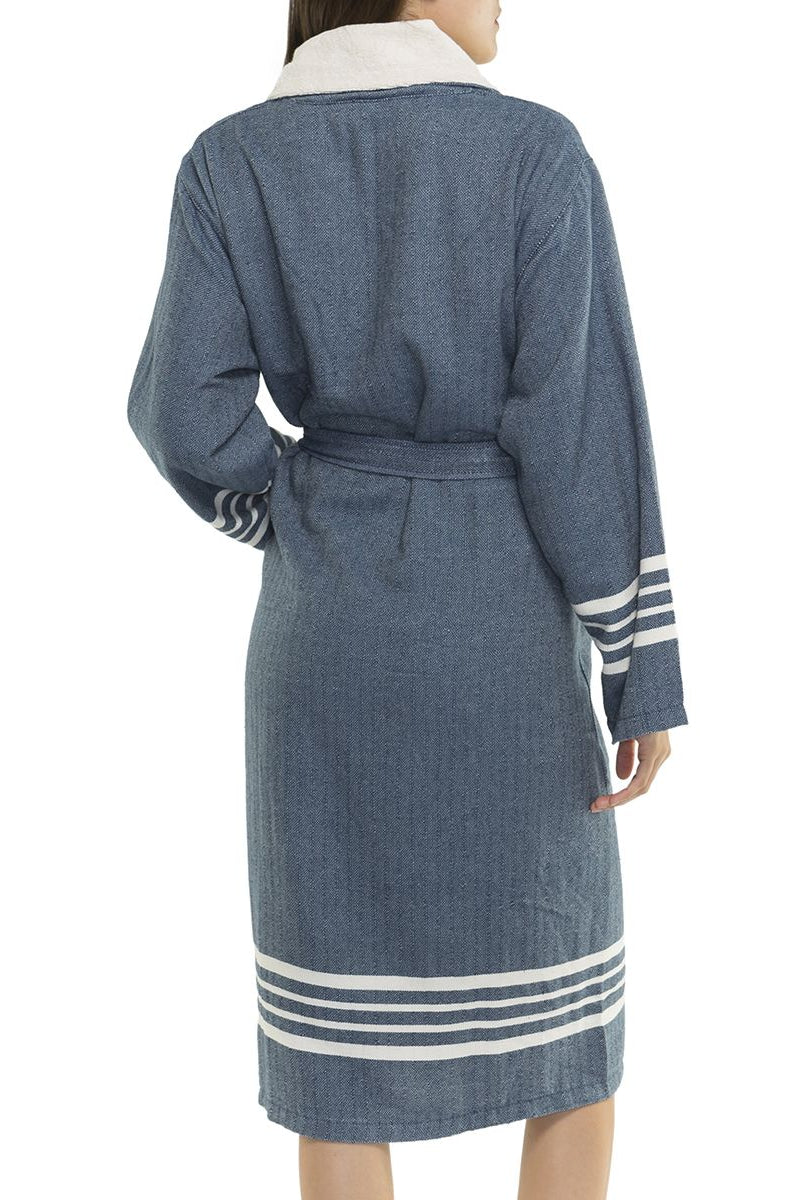 TURKISH TOWEL ROBE WITH TERRY INSIDE- NAVY | UNISEX in color made of 100% Turkish cotton Turkish Towel by buldano in Turkey