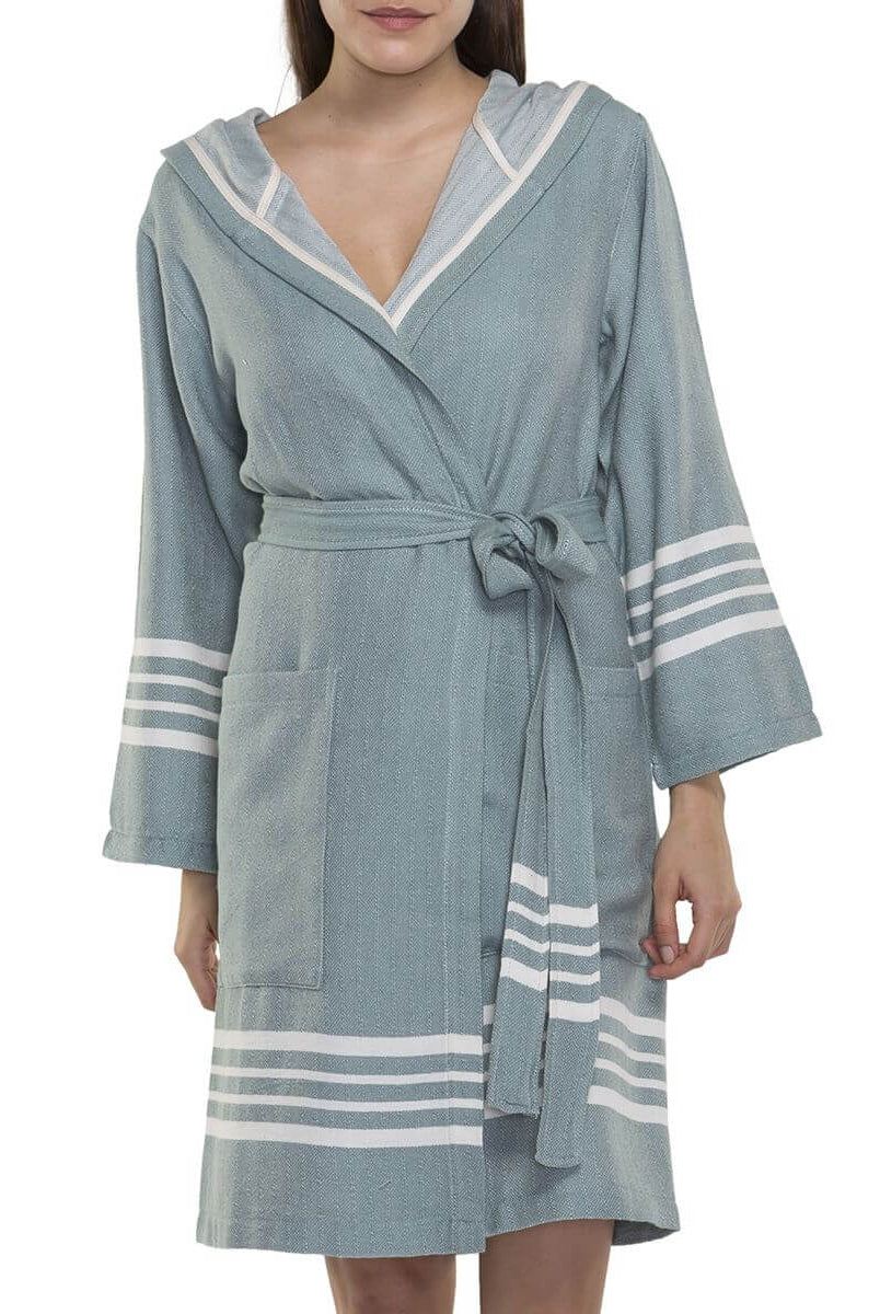 SHORT ROBE WITH HOOD in color made of 100% Turkish cotton Turkish Towel by buldano in Turkey