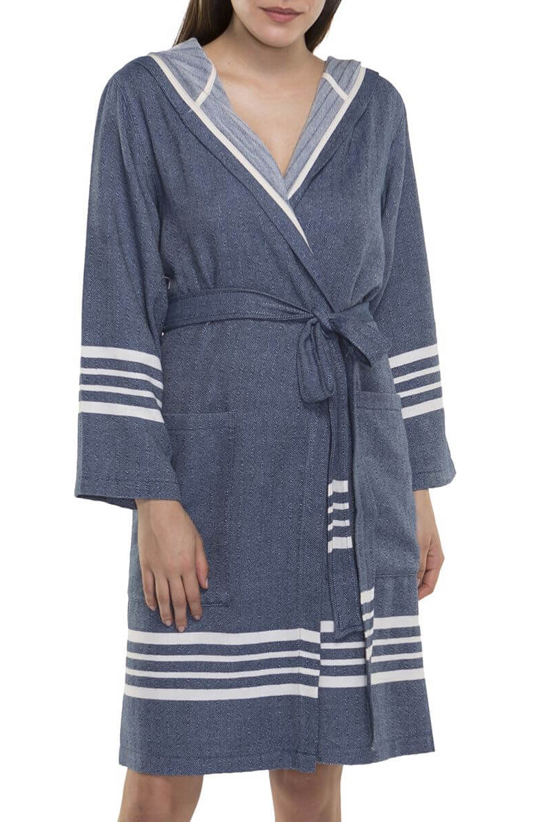 SHORT ROBE WITH HOOD in color made of 100% Turkish cotton Turkish Towel by buldano in Turkey