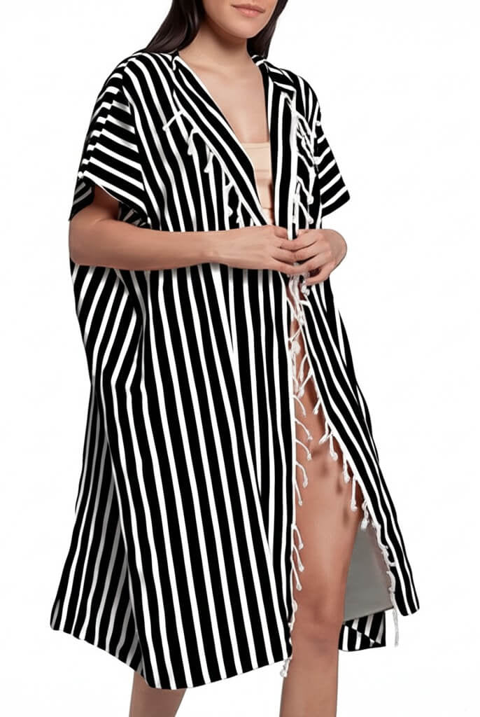 Santorini Jacket | Beach cover up in Black color made of 100% Turkish cotton Jacket by buldano in Turkey