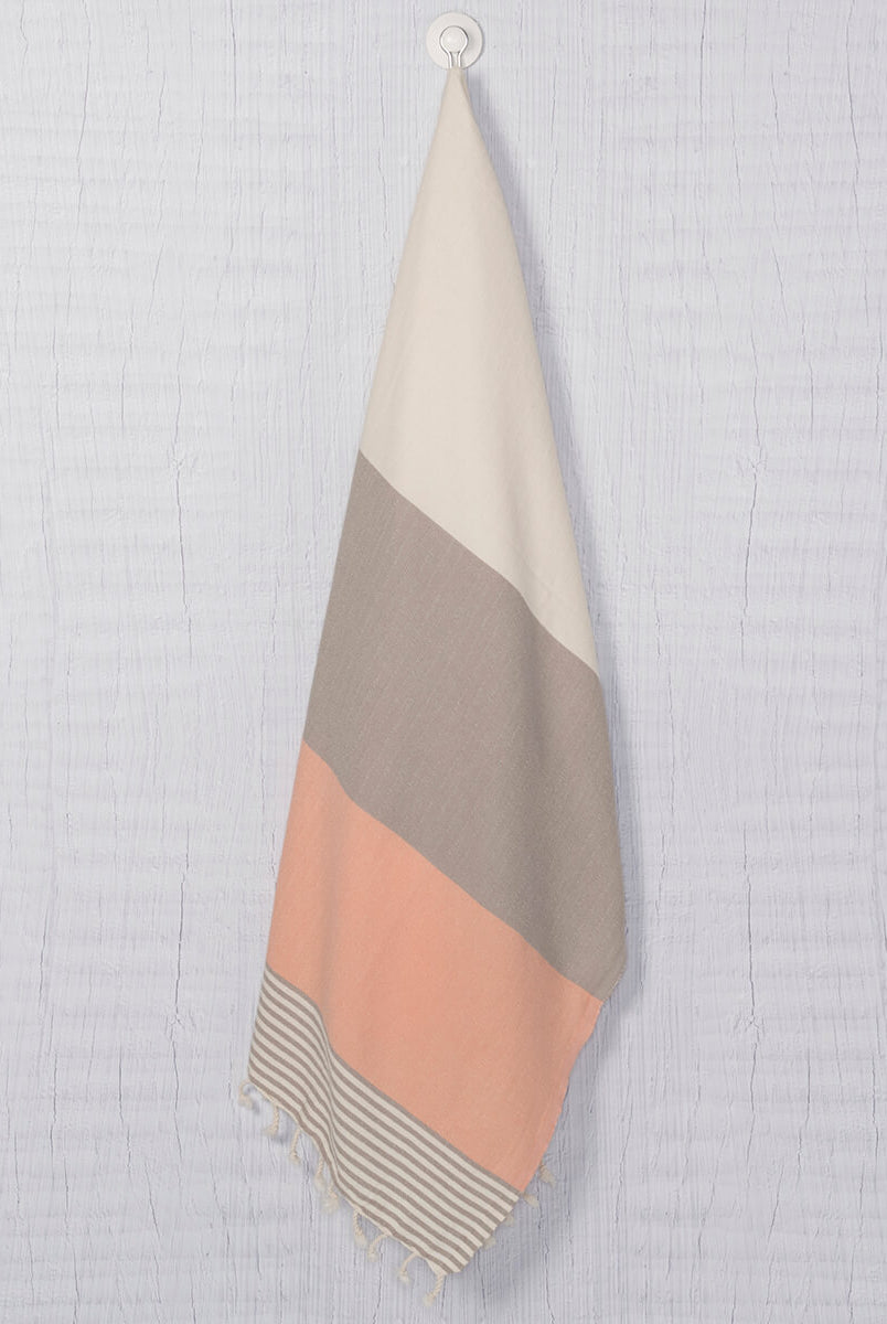 Multi Color Turkish Towel in Taupe Melon color made of 100% Turkish cotton by buldano in Turkey