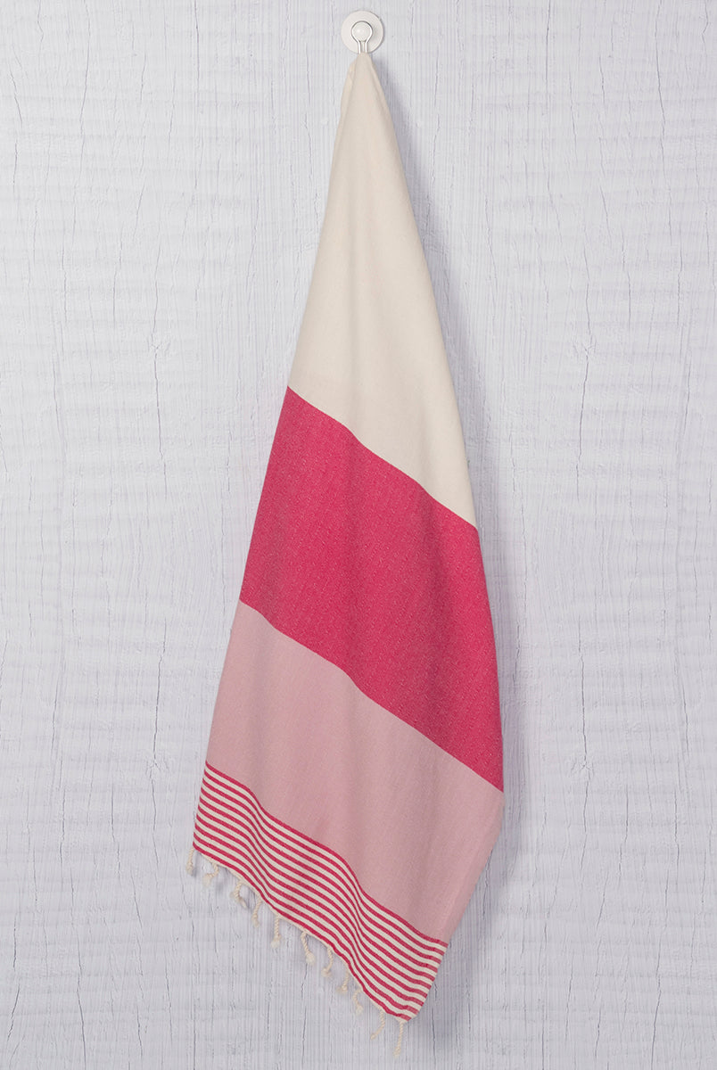 Multi Color Turkish Towel in Rose Pink Fuchia Natural color made of 100% Turkish cotton by buldano in Turkey