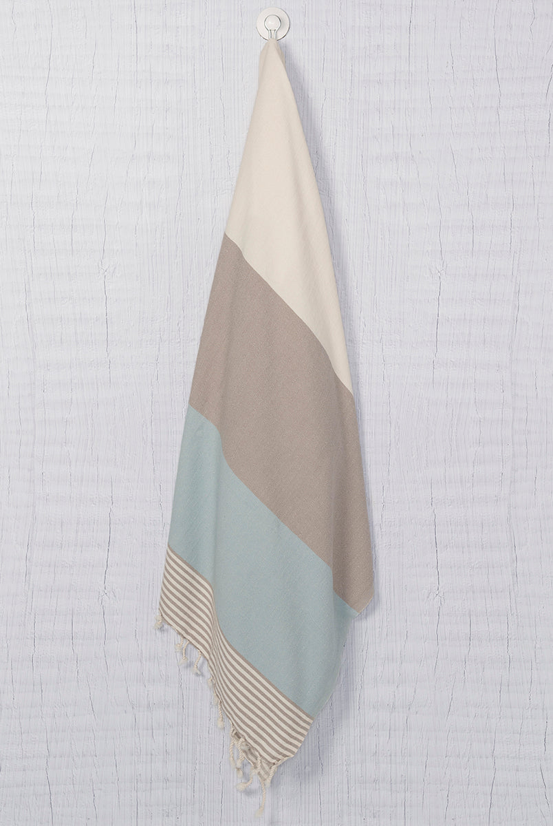 Multi Color Turkish Towel in Taupe Light Blue color made of 100% Turkish cotton by buldano in Turkey