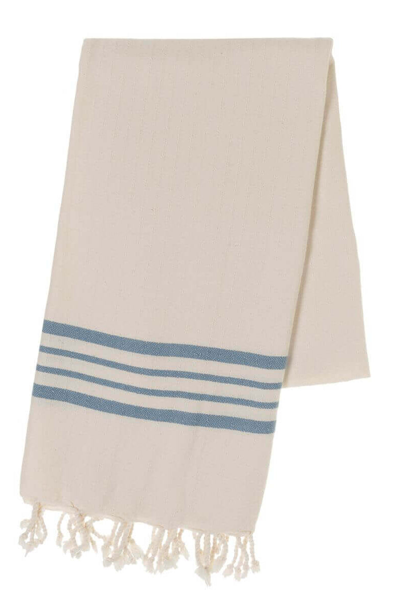 Farm House Turkish Towel Natural Base with Color Stripes in Natural - Air Blue color made of 100% Turkish cotton by buldano in Turkey