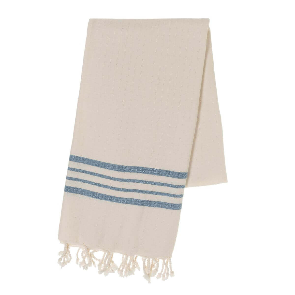 Farm House Turkish Towel Natural Base with Color Stripes in Natural - Air Blue color made of 100% Turkish cotton by buldano in Turkey