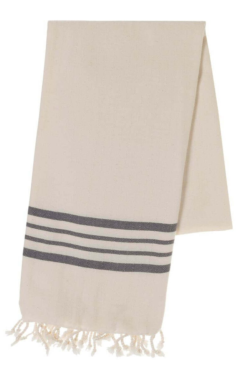 Farm House Turkish Towel Natural Base with Color Stripes in Natural - Black color made of 100% Turkish cotton by buldano in Turkey