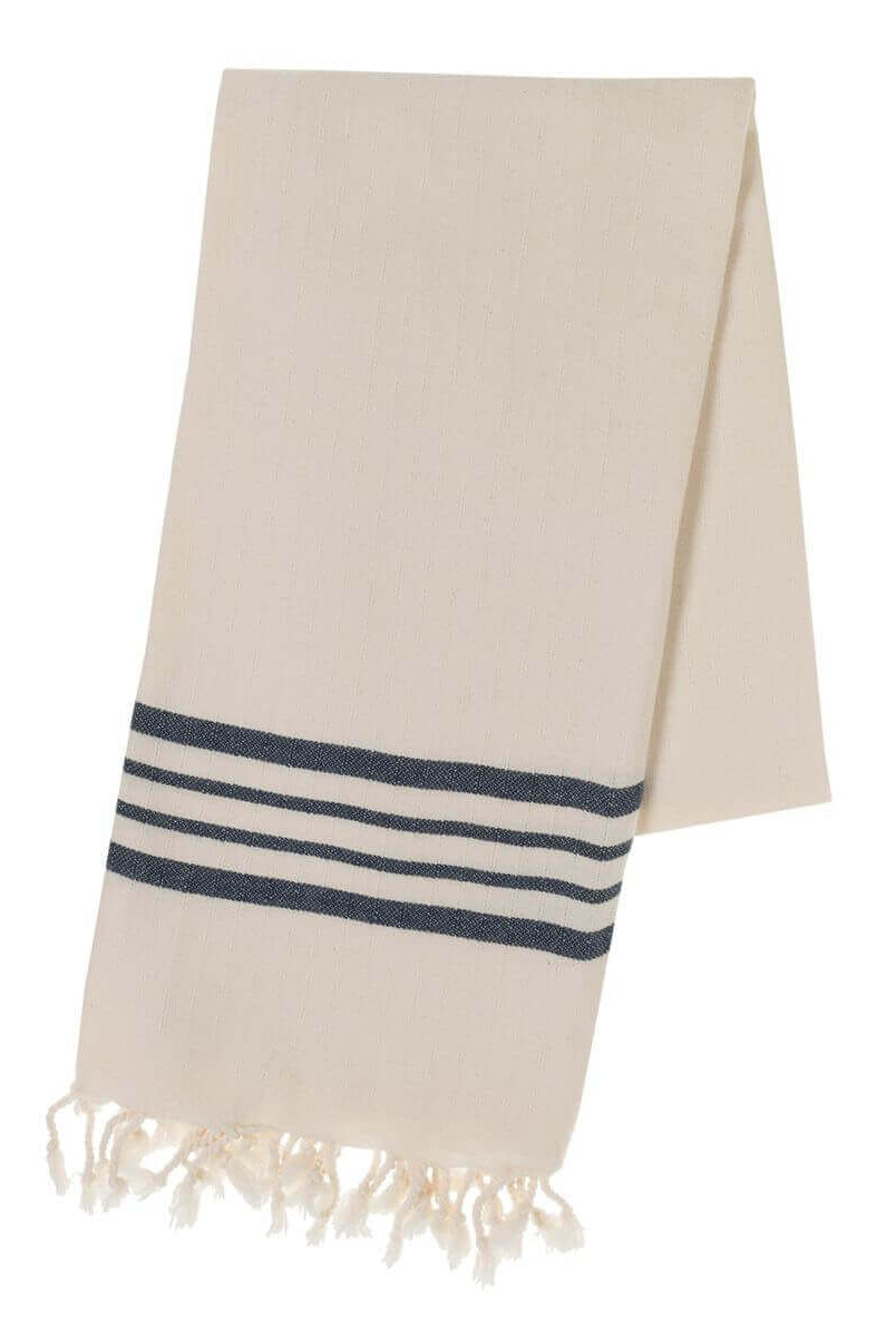 Farm House Turkish Towel Natural Base with Color Stripes in Natural - Navy color made of 100% Turkish cotton by buldano in Turkey