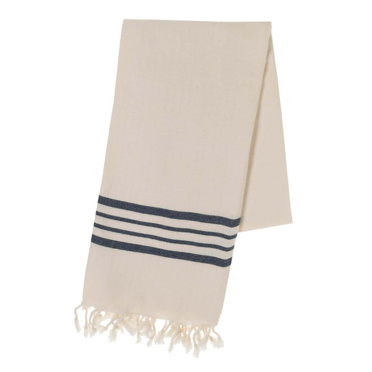 Farm House Turkish Towel Natural Base with Color Stripes in Natural - Navy color made of 100% Turkish cotton by buldano in Turkey