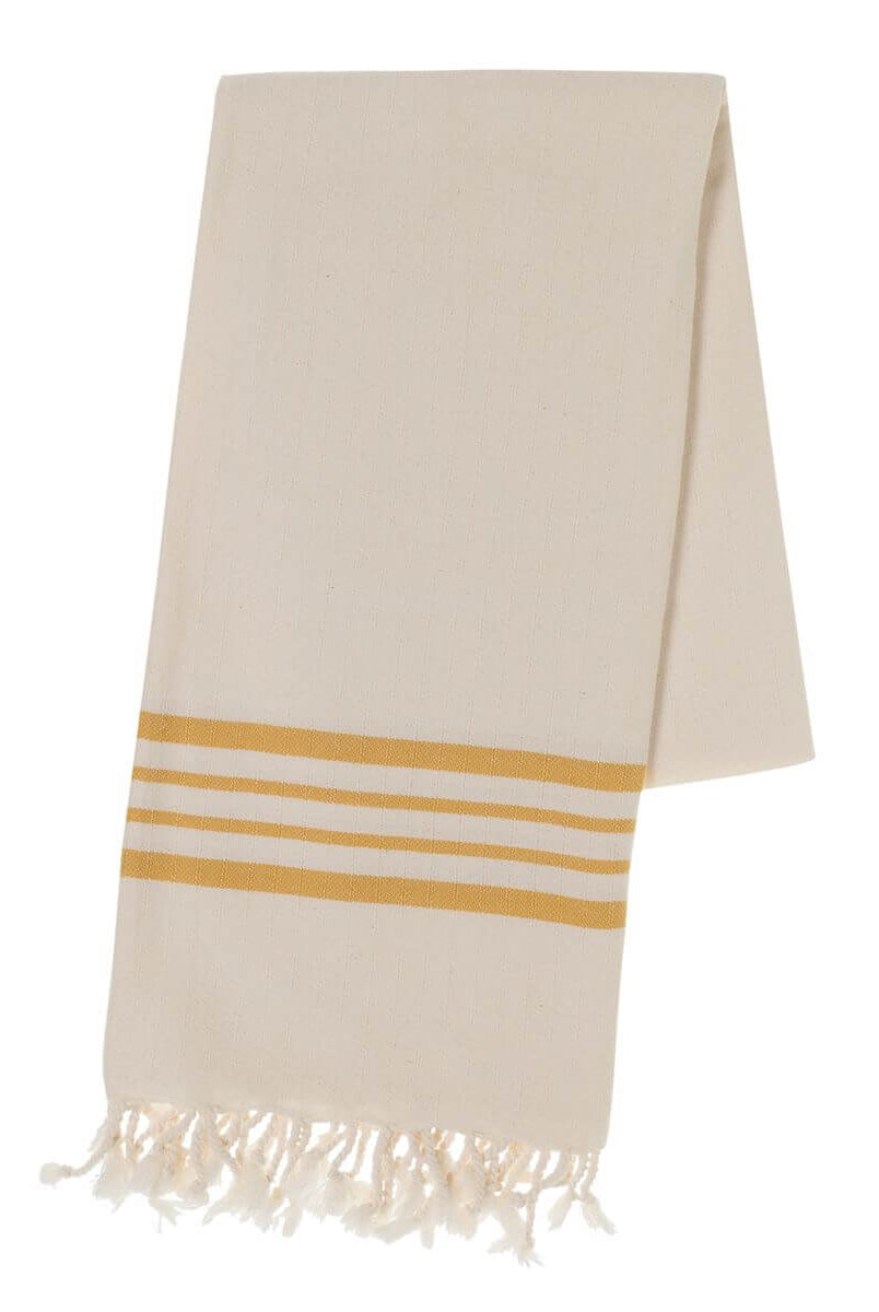 Farm House Turkish Towel Natural Base with Color Stripes in Natural - Yellow color made of 100% Turkish cotton by buldano in Turkey