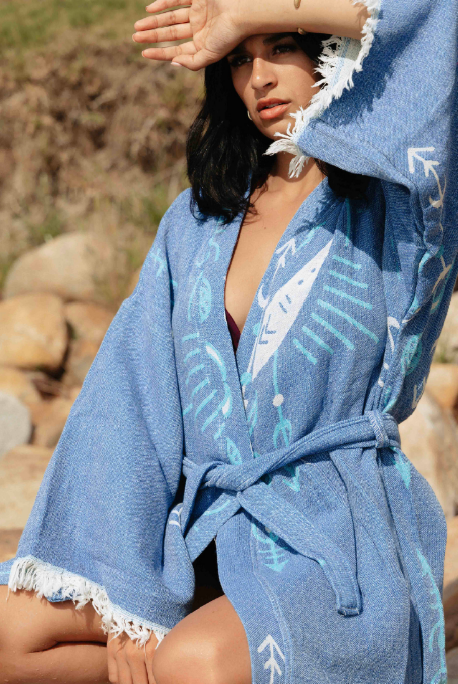 Eye and Moon Boho Kimono in color made of 100% Turkish cotton Kimono by buldano in Turkey