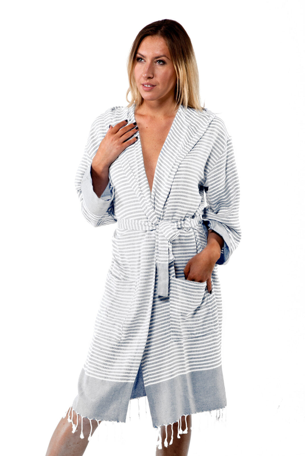Turkish Towel Robe - SAMPLE SALE in Light Grey color made of 100% Turkish cotton Turkish Towel Robe by buldano in Turkey