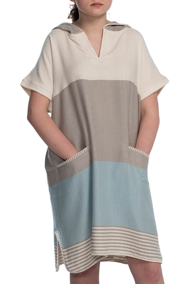Multi Color Cover Up, Poncho in Taupe Light Blue color made of 100% Turkish cotton Poncho by buldano in Turkey