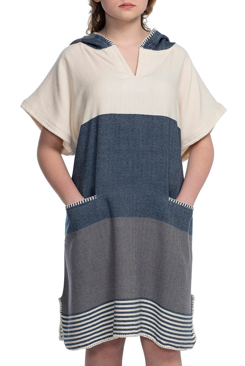 Multi Color Cover Up, Poncho in Navy Dark Grey color made of 100% Turkish cotton Poncho by buldano in Turkey