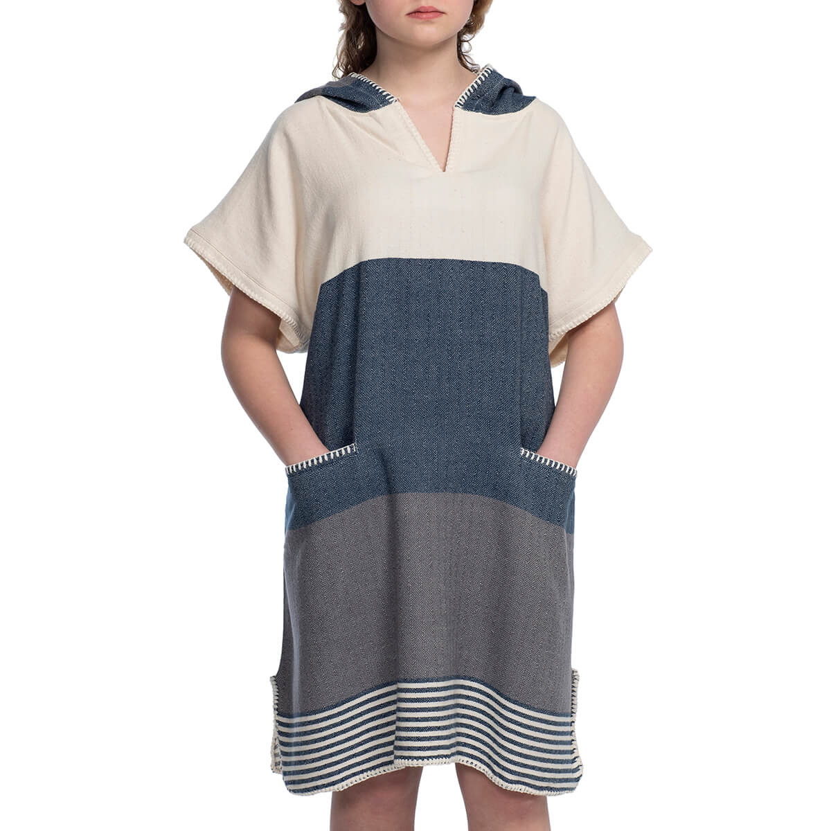 Multi Color Cover Up, Poncho in Navy Dark Grey color made of 100% Turkish cotton Poncho by buldano in Turkey