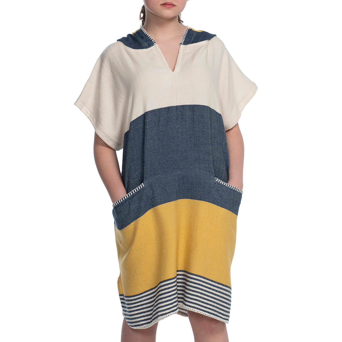Multi Color Cover Up, Poncho in Navy Yellow color made of 100% Turkish cotton Poncho by buldano in Turkey