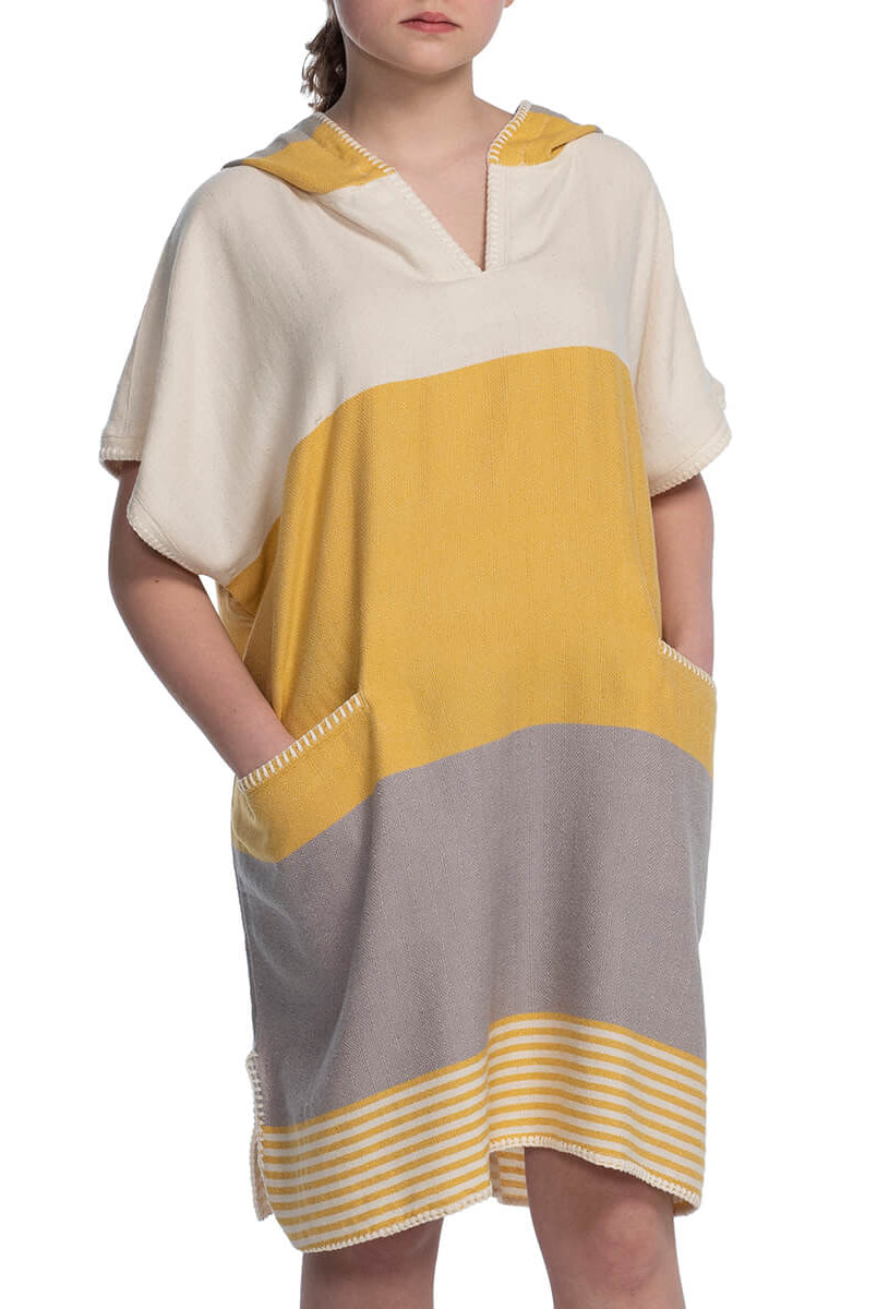 Multi Color Cover Up, Poncho in Yellow Taupe color made of 100% Turkish cotton Poncho by buldano in Turkey