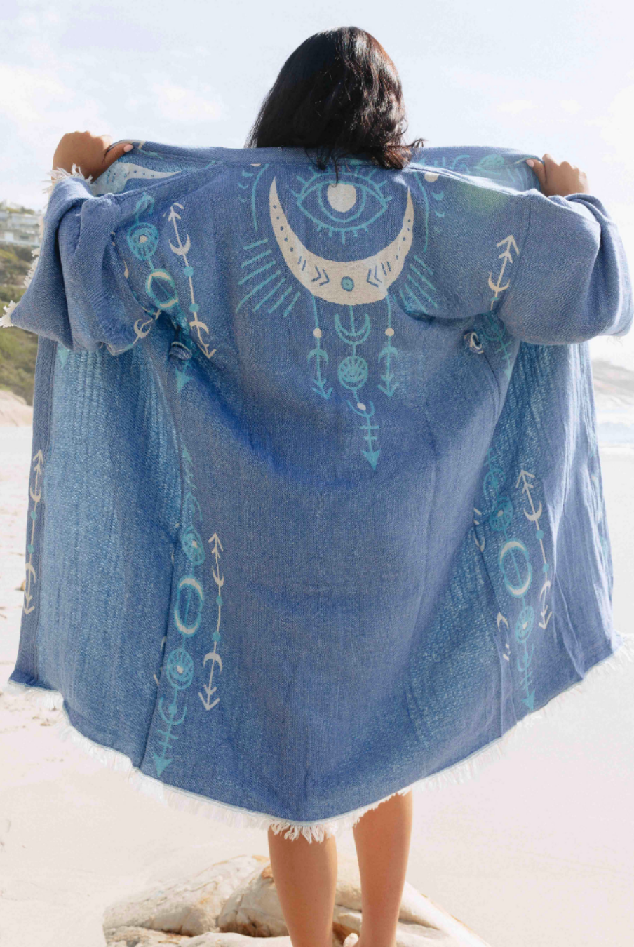 Eye and Moon Boho Kimono in color made of 100% Turkish cotton Kimono by buldano in Turkey