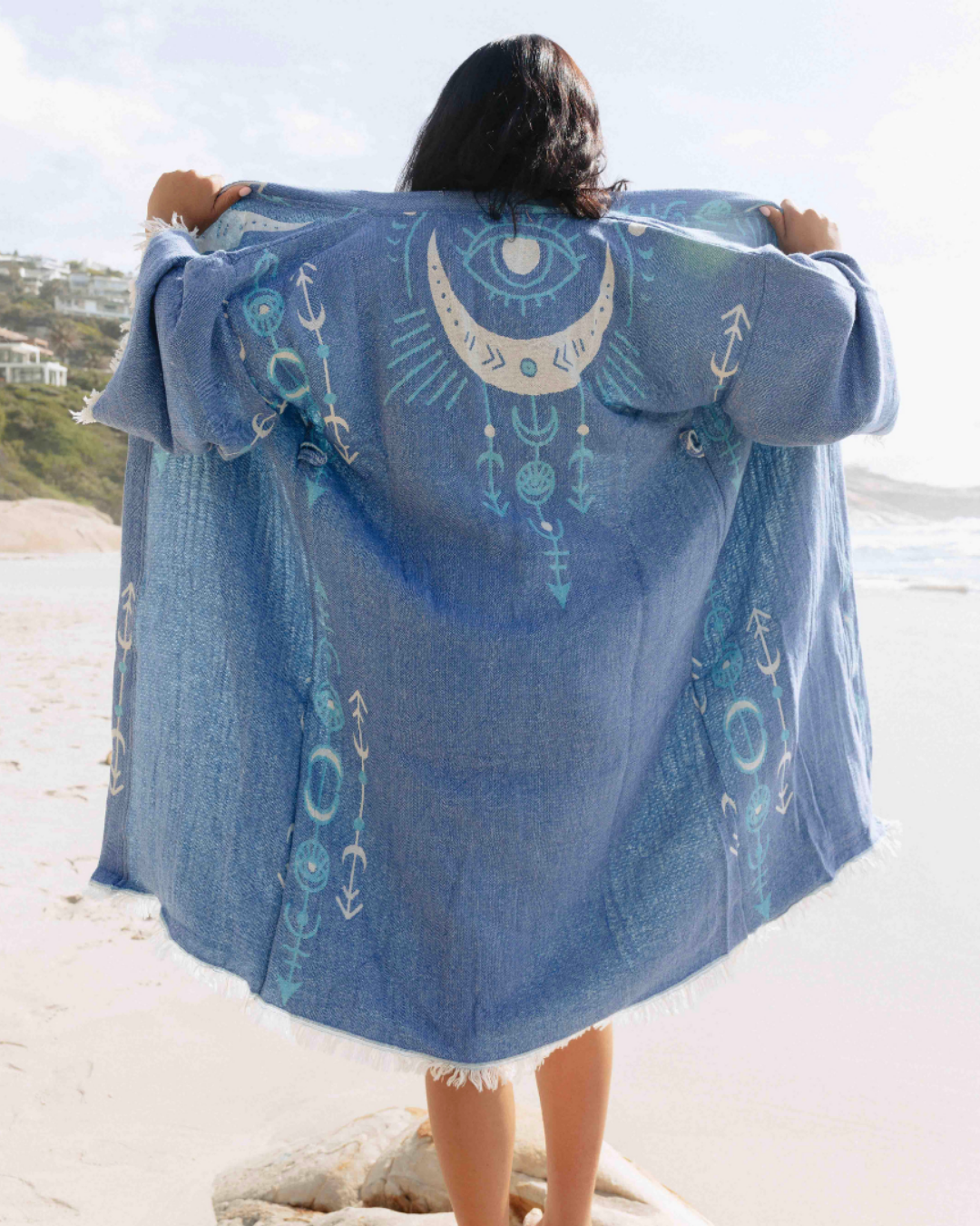 Eye and Moon Boho Kimono in color made of 100% Turkish cotton Kimono by buldano in Turkey