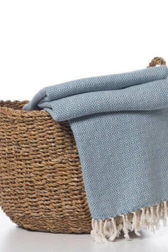 Diamond Weave Throw / Blanket in Air Blue color made of 100% Turkish cotton Throw by buldano in Turkey