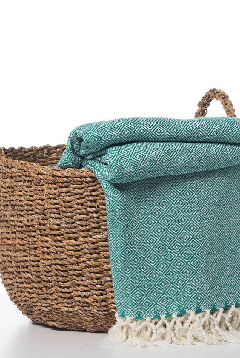 Diamond Weave Throw / Blanket in Fanfare Green color made of 100% Turkish cotton Throw by buldano in Turkey