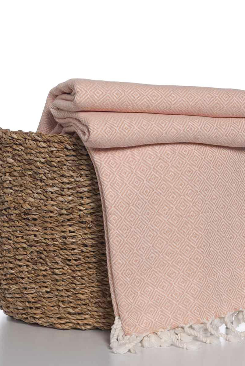 Diamond Weave Throw / Blanket in Melon color made of 100% Turkish cotton Throw by buldano in Turkey