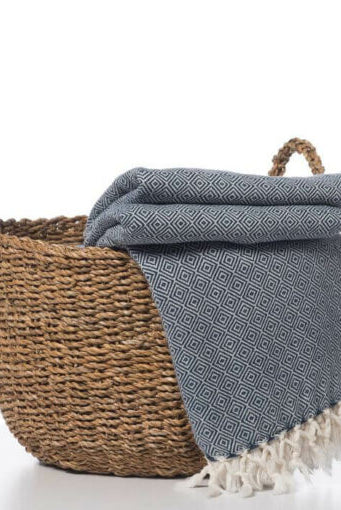 Diamond Weave Throw / Blanket in Navy color made of 100% Turkish cotton Throw by buldano in Turkey