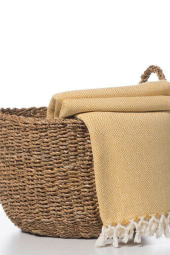 Diamond Weave Throw / Blanket in Yellow color made of 100% Turkish cotton Throw by buldano in Turkey