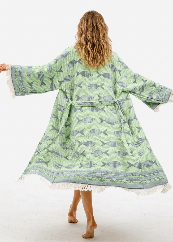 Fish Kimono in Lime Green color made of 100% Turkish cotton Kimono by buldano in Turkey