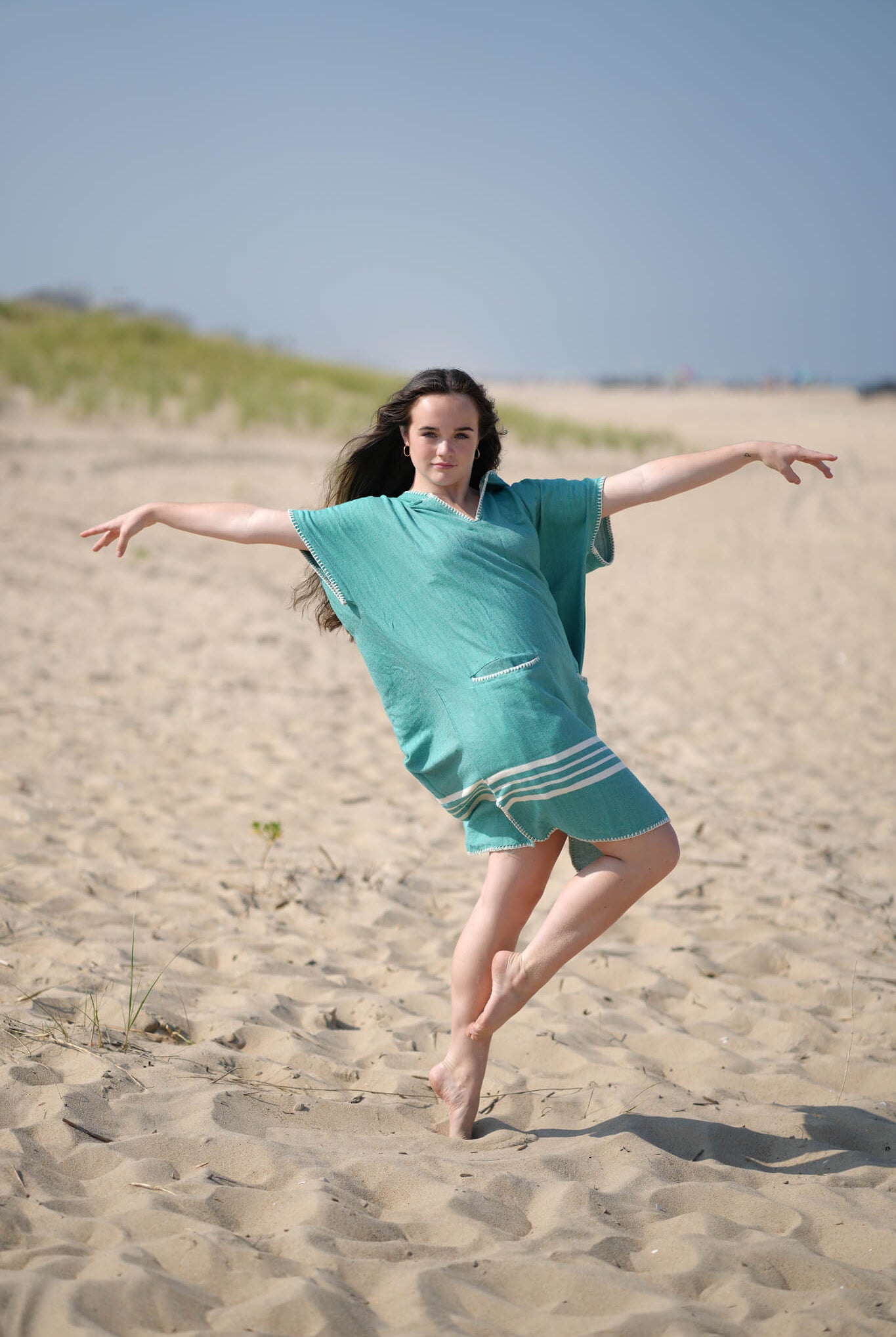 Beach Cover Up, Poncho with Hood in Fanfare Green color made of 100% Turkish cotton Poncho by buldano in Turkey
