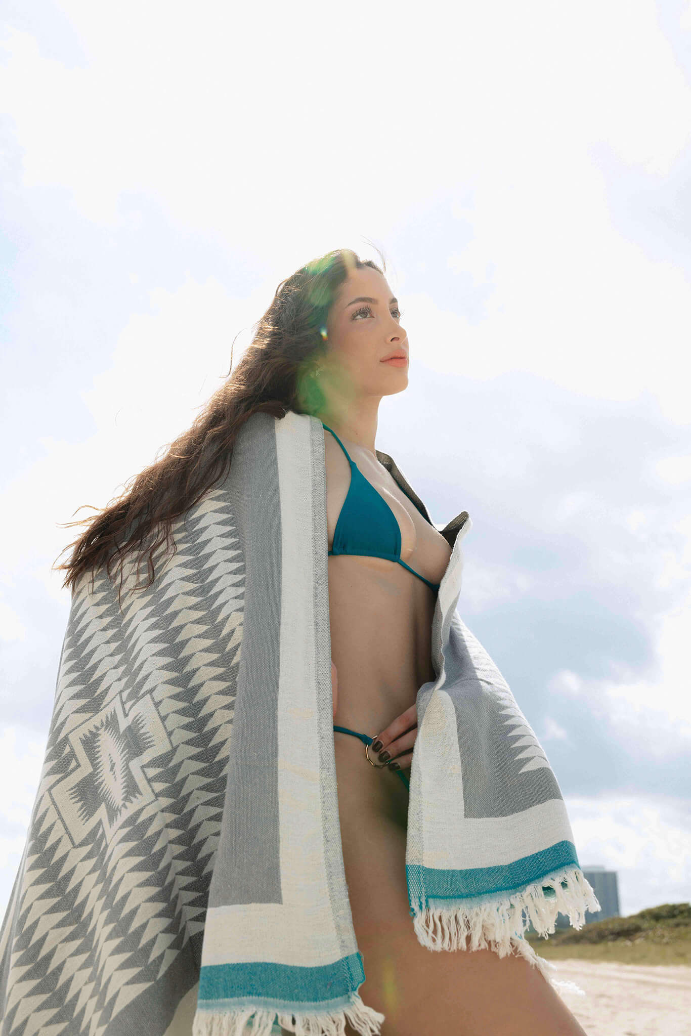 Jacquard Weave Geo Blanket in color made of 100% Turkish cotton Throw by buldano in Turkey