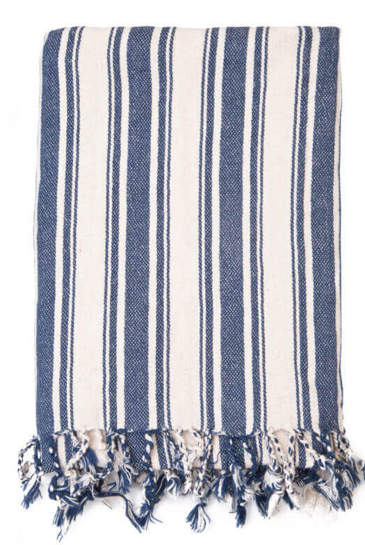 Cotton Linen Blend Vertical Striped Turkish Towel in Navy color made of 100% Turkish cotton by buldano in Turkey