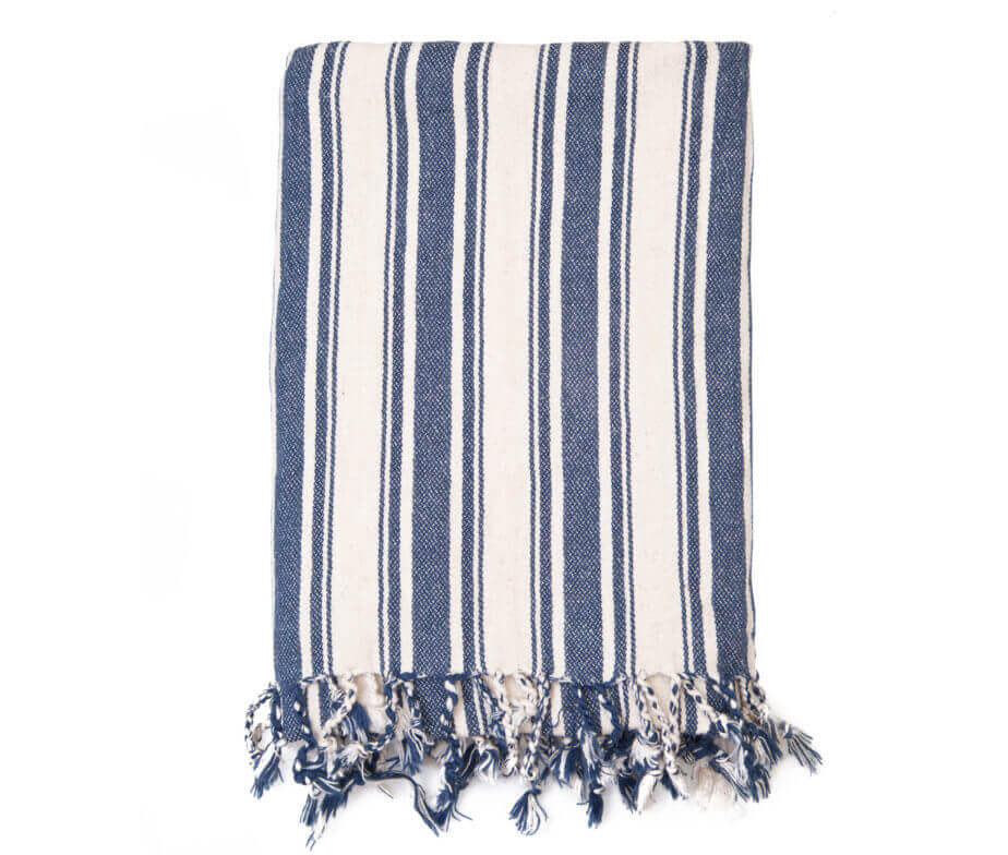 Cotton Linen Blend Vertical Striped Turkish Towel in Navy color made of 100% Turkish cotton by buldano in Turkey