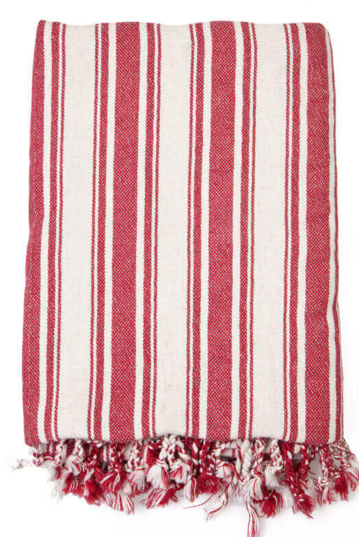 Cotton Linen Blend Vertical Striped Turkish Towel in Burgundy color made of 100% Turkish cotton by buldano in Turkey