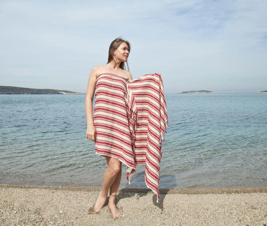 Cotton Linen Blend Vertical Striped Turkish Towel in color made of 100% Turkish cotton by buldano in Turkey