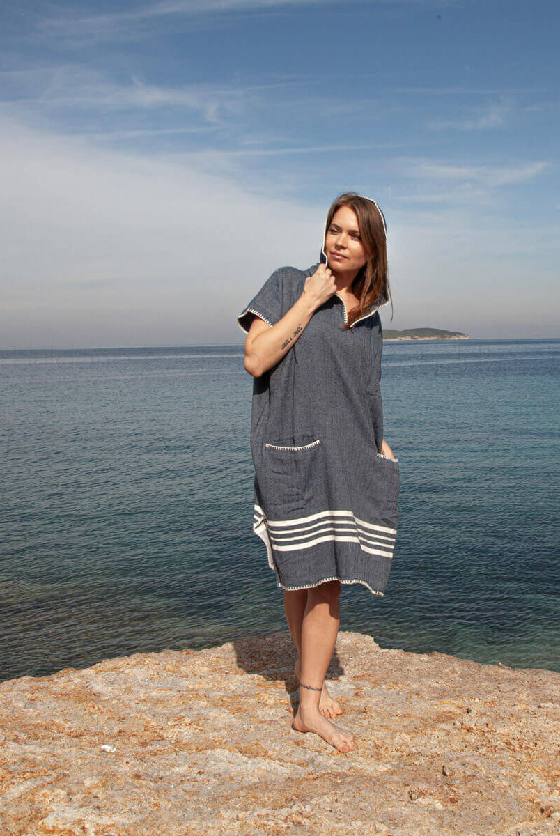 Beach Cover Up, Poncho with Hood in color made of 100% Turkish cotton Poncho by buldano in Turkey