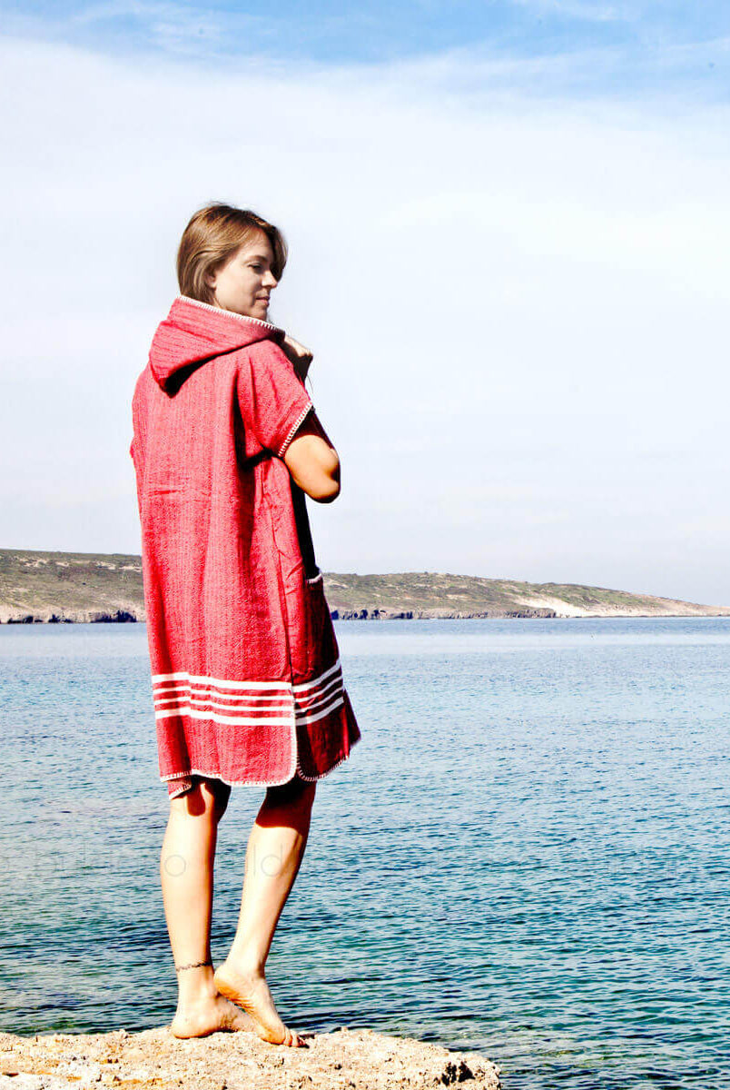 Beach Cover Up, Poncho with Hood in color made of 100% Turkish cotton Poncho by buldano in Turkey