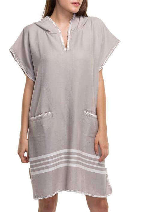 Beach Cover Up, Poncho with Hood in Light Grey color made of 100% Turkish cotton Poncho by buldano in Turkey