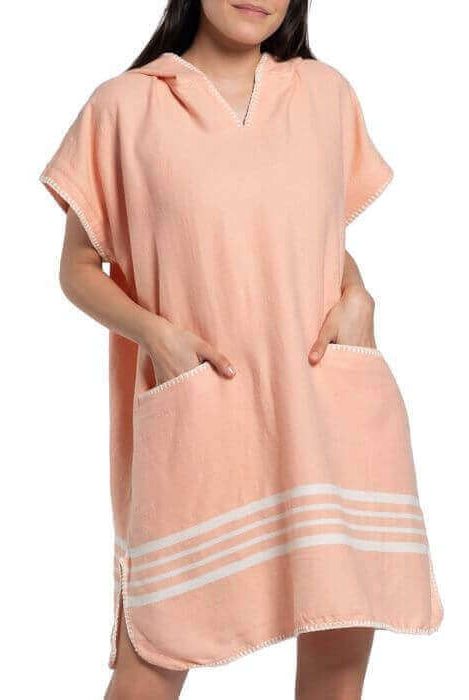 Beach Cover Up, Poncho with Hood in Melon color made of 100% Turkish cotton Poncho by buldano in Turkey