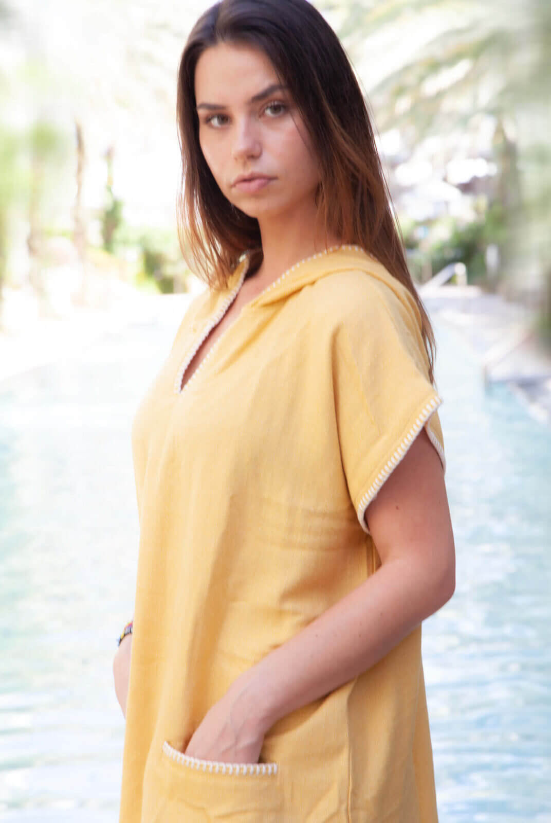 Beach Cover Up, Poncho with Hood in color made of 100% Turkish cotton Poncho by buldano in Turkey