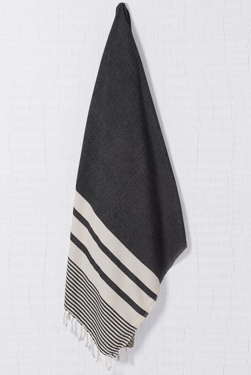 Multi Striped Turkish Towel in Black color made of 100% Turkish cotton Turkish Towel by buldano in Turkey